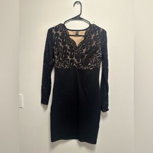 SHEIN Black and Cream Lace Long Sleeve Dress